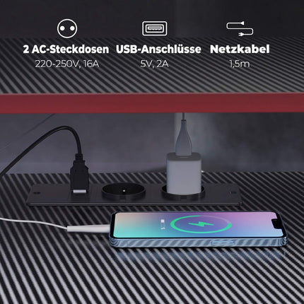 L-Shaped Computer Desk 128 cm with AC/USB Outlets and Monitor Stand