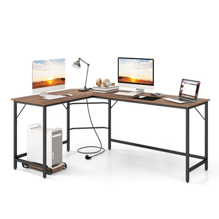 L-Shaped Computer Desk, Power Outlets, USB, CPU Stand