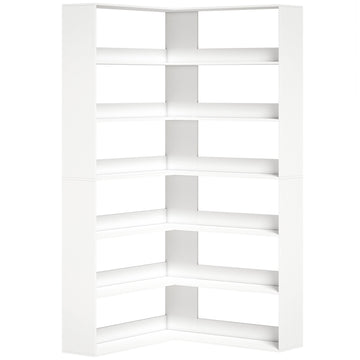 L-vormige hoekboekenkast, 7 planken, witte houtlook