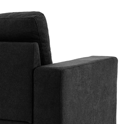 Black L-shaped linen sofa, corner sofa with chaise longue for 3