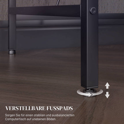 L-Shaped Desk with LED, Outlets, USB, Reversible, Black
