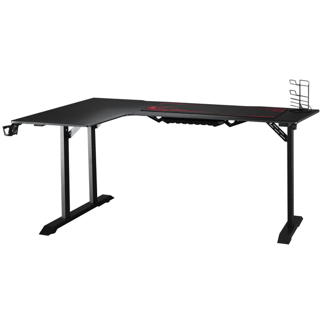 L-shaped game table, black+red, headphone hook, cup holder