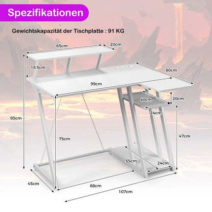 L-Shaped Gaming Desk with Power Outlets & USB Ports