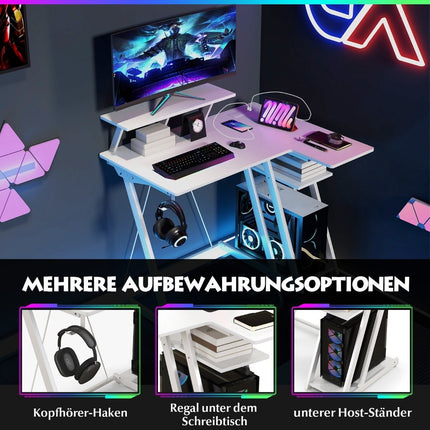 L-Shaped Gaming Desk with Power Outlets & USB Ports