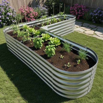 L-Shaped Metal Raised Garden Bed for Vegetables & Herbs