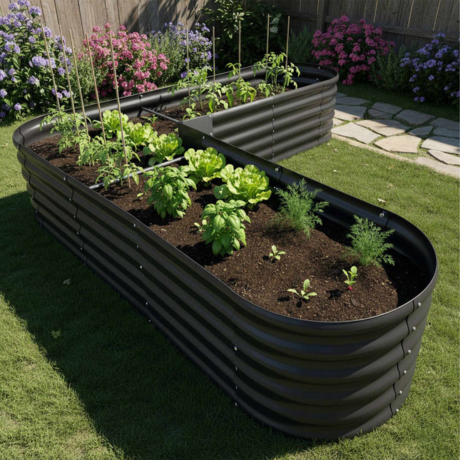 L-Shaped Metal Raised Garden Bed for Vegetables & Herbs