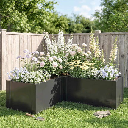 L-Shaped Raised Garden Bed, Galvanized Steel, 150x150x55 cm