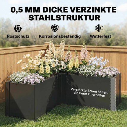 L-Shaped Raised Garden Bed, Galvanized Steel, 150x150x55 cm