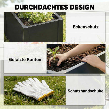 L-Shaped Raised Garden Bed, Galvanized Steel, 150x150x55 cm