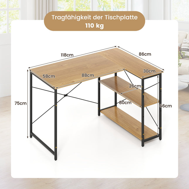 L-Shaped Reversible Corner Desk with Adjustable Shelf