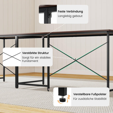 L-Shaped Reversible Desk with Charging Station, Brown