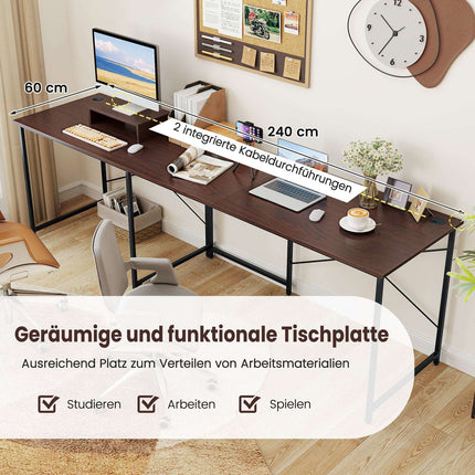 L-Shaped Reversible Desk with Charging Station, Brown