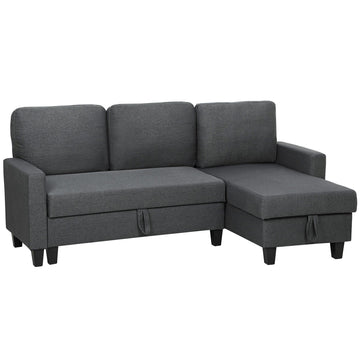 L-Shaped Sofa Bed With Storage, Reversible Chaise, Gray