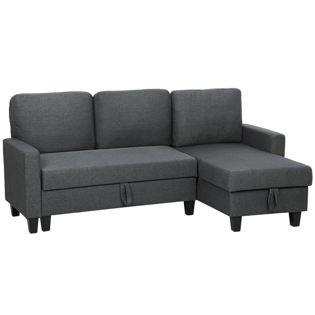 L-vormige slaapbank met opbergruimte, omkeerbare chaise longue, grijs
