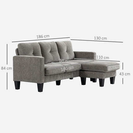L-Shaped Sofa, Chenille Fabric, Brown, Space-Saving Design