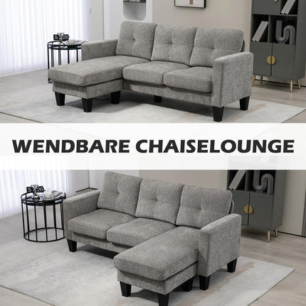 L-Shaped Sofa, Chenille Fabric, Brown, Space-Saving Design