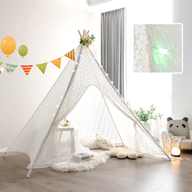 Lace Teepee Tent, 5-Sided, LED Star Lights, Large