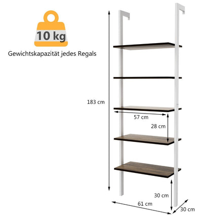 Ladder Shelf 5 Tier Display Shelf with Metal Frame Plant Stand White