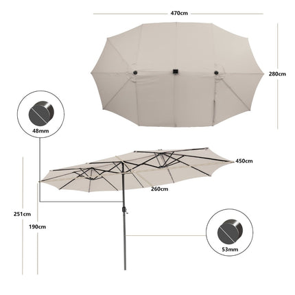 Large 470 cm Patio Umbrella with Solar LED Lights