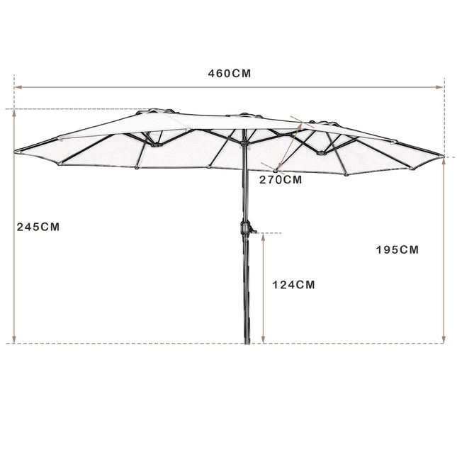 Large Beige Double Canopy Patio Umbrella with Crank, 2.7m