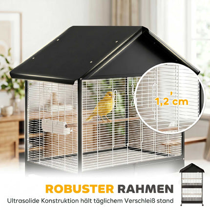 Large Bird Cage with Removable Divider, Wheels, White/Black