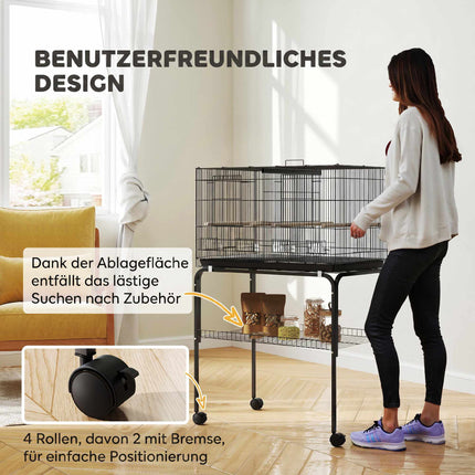 Large Bird Cage with Stand, 4 Perches, Black, 76x46x116 cm
