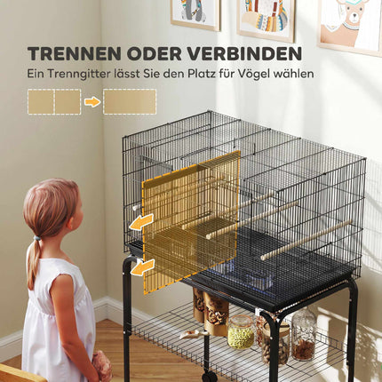 Large Bird Cage with Stand, 4 Perches, Black, 76x46x116 cm