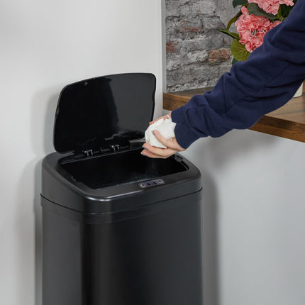 Large Black Steel Kitchen Bin with Sensor