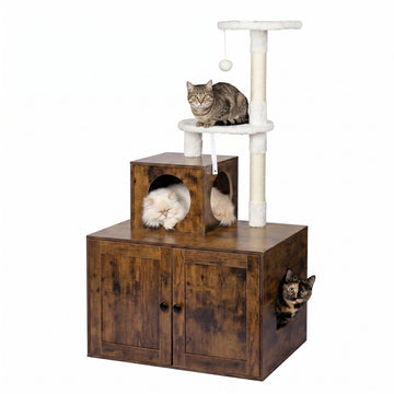 Large Brown Cat Tree with Litter Tray & Sisal Posts