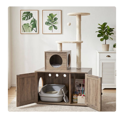 Large Brown Cat Tree with Litter Tray & Sisal Posts