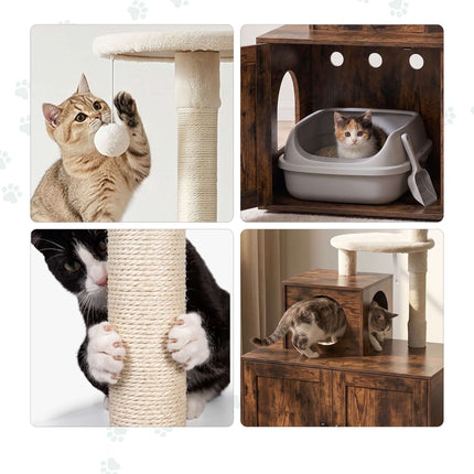 Large Brown Cat Tree with Litter Tray & Sisal Posts