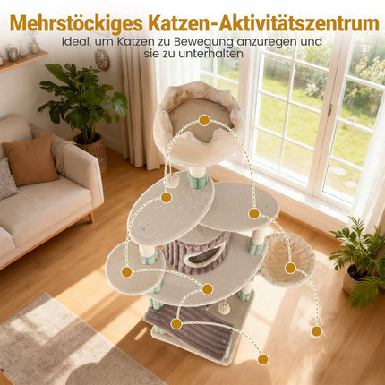Large Cat Tree with 2 Caves, Sisal Posts, Plush Perches