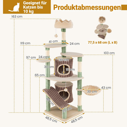 Large Cat Tree with 2 Caves, Sisal Posts, Plush Perches
