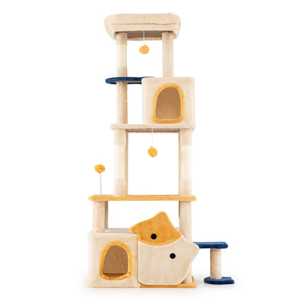 Large Cat Tree with Fish Design, Sisal Posts, Beige