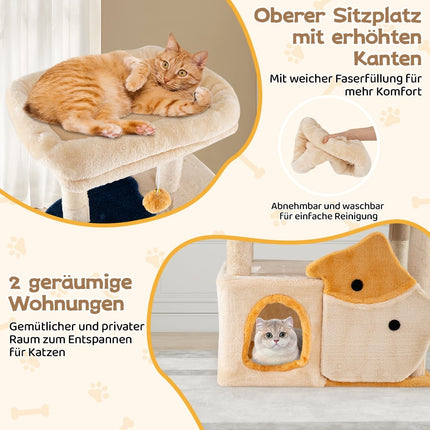 Large Cat Tree with Fish Design, Sisal Posts, Beige