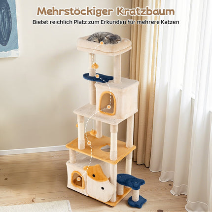 Large Cat Tree with Fish Design, Sisal Posts, Beige