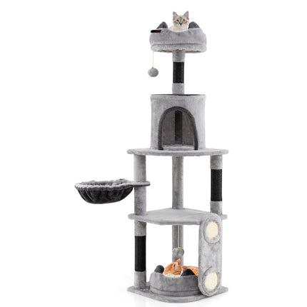 Large Cat Tree with Hammock, Cave, Platforms – Grey