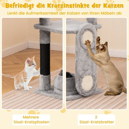 Large Cat Tree with Hammock, Cave, Platforms – Grey