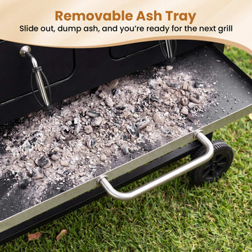 Large Charcoal Grill with Folding Tables and Thermometer
