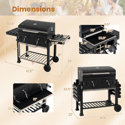 Large Charcoal Grill with Folding Tables and Thermometer