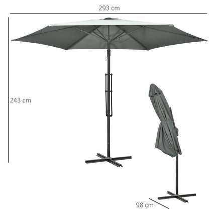 Large Dark Grey Patio Umbrella with Stand, Metal Frame