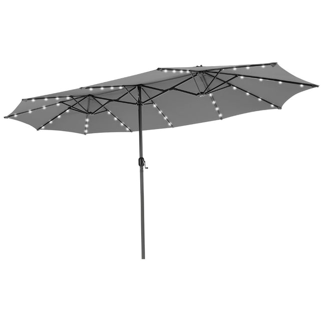 Large Double Patio Umbrella with 48 Solar LED Lights, Grey