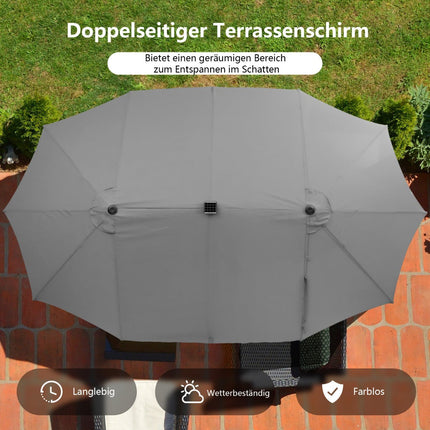 Large Double Patio Umbrella with 48 Solar LED Lights, Grey
