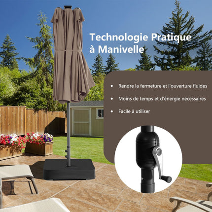 Large Double Patio Umbrella with Solar LED Lights, Brown