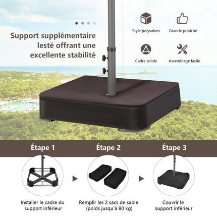 Large Double Patio Umbrella with Solar LED Lights, Brown