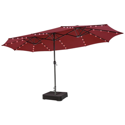 Large Double Patio Umbrella with Solar LED Lights, Red