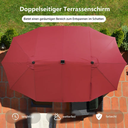 Large Double Patio Umbrella with Solar LED Lights, Red