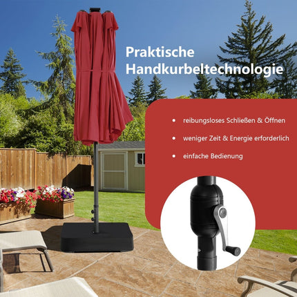 Large Double Patio Umbrella with Solar LED Lights, Red