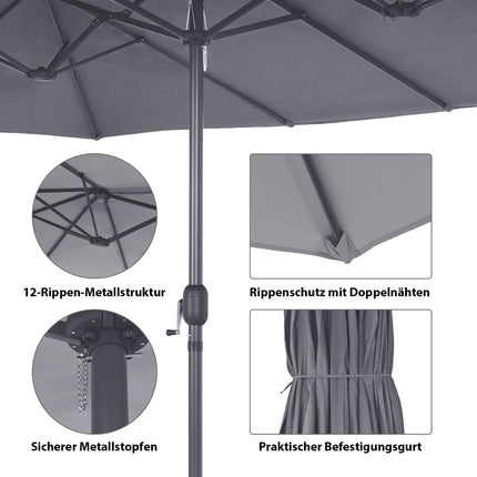 Large Double Umbrella with Crank, Dark Grey, 2.7m x 4.6m