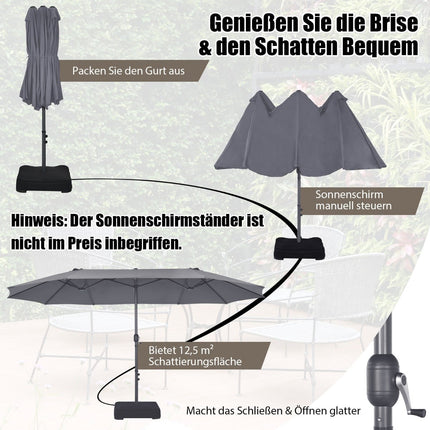 Large Double Umbrella with Crank, Dark Grey, 2.7m x 4.6m